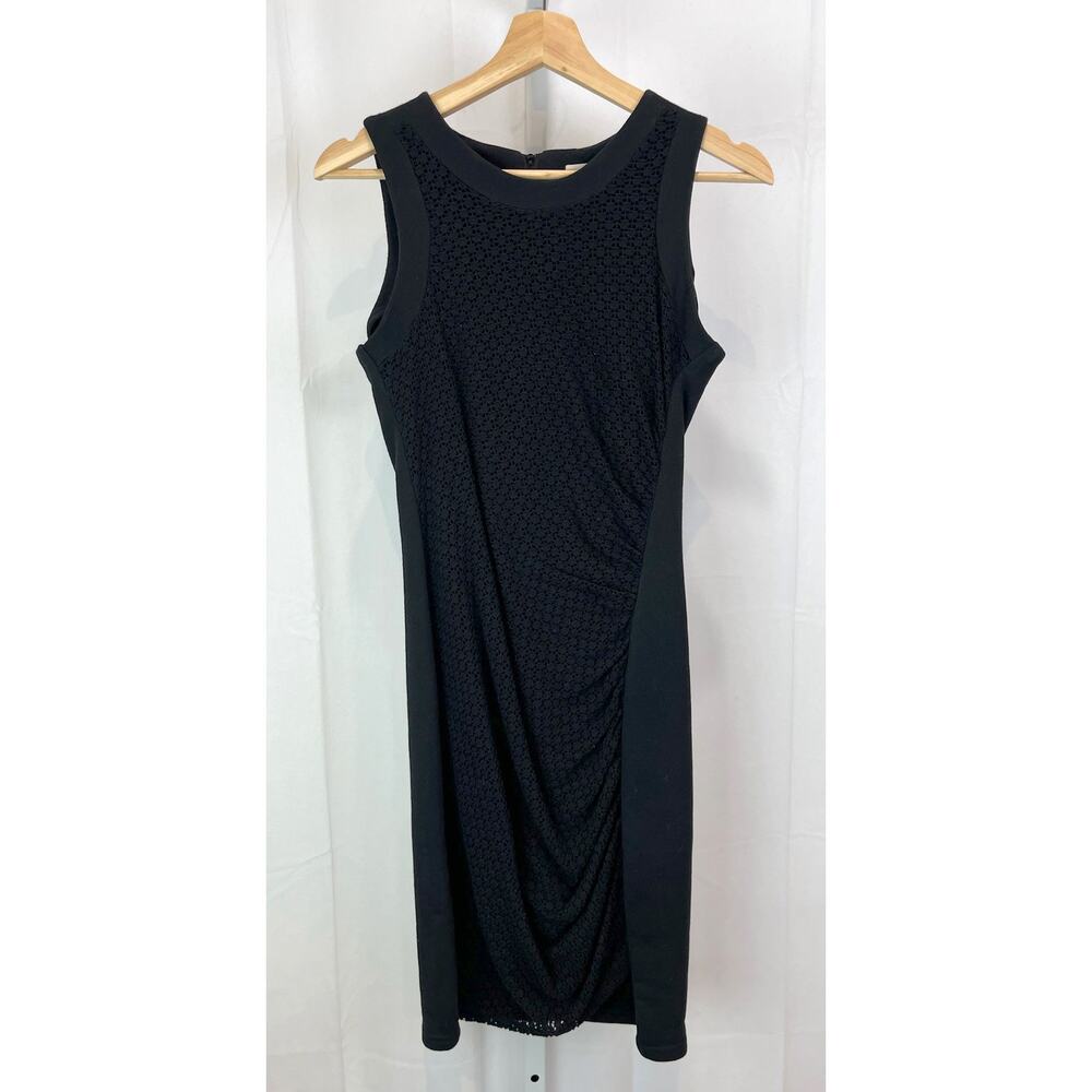 SEA New York 2 Sleeveless Sheath Dress Ruched Side Terry Knit Lace Front Black
